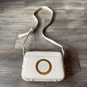Vince Camuto Naimi White Leather Crossbody Bag Gold‎ Circle Detail Adjustable